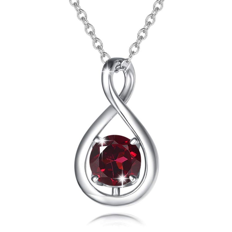 FANCIME Garnet Necklace January Birthstone for Women Sterling Silver Dainty Infinity Pendant Necklace Red Gemstone Fine Jewelry Birthday Anniversary Graduation Gifts for Women Her Mom - Image 1